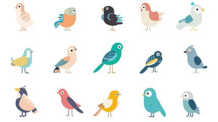 癒しの鳥たち：カラフルでキュートな鳥のアイコン素材集
