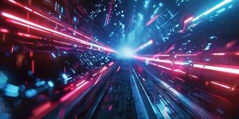 Fototapeta premium Neon Lights Tunnel: Abstract 3D Render
