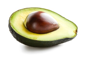 Half an avocado with seed isolated on white background.