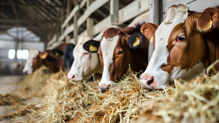 Cows on Farm eating  ,generative ai