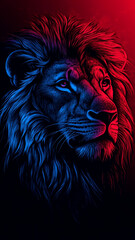 Portrait Of A Lion, Blue & Red.