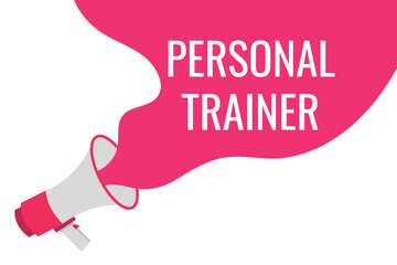 personal trainer button, banner, label, template for website. personal trainer text with colorful megaphone icon
