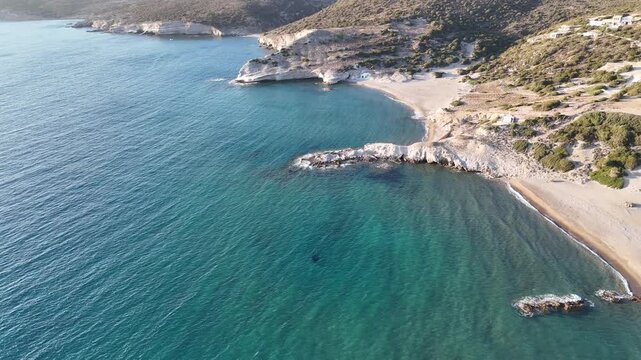 Aerial view of Triades beach in Milos island, Cyclades, Greece