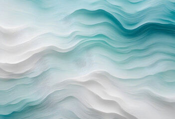 Obraz premium An abstract wave pattern with flowing lines in shades of teal and white, creating a serene and calming effect. The design resembles ocean waves or soft fabric.