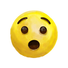 Hushed or surprised face watercolour emoji isolated on transparent background. 