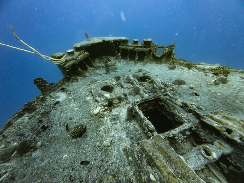 Bow of the SS Thistlegorm Sunken Ship Wreck from WW2 in the Red Sea in Egypt