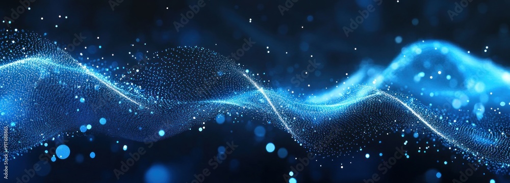 Aufkleber abstract blue particle wave with bokeh lights