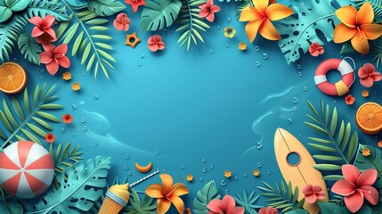 Fototapeta premium Fun Summer Beach Themed Illustrations on Blue