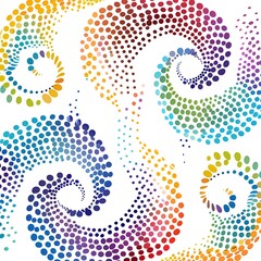 Vibrant whirlpool icons with polka dot patterns forming ripple circles, vector graphic on white..