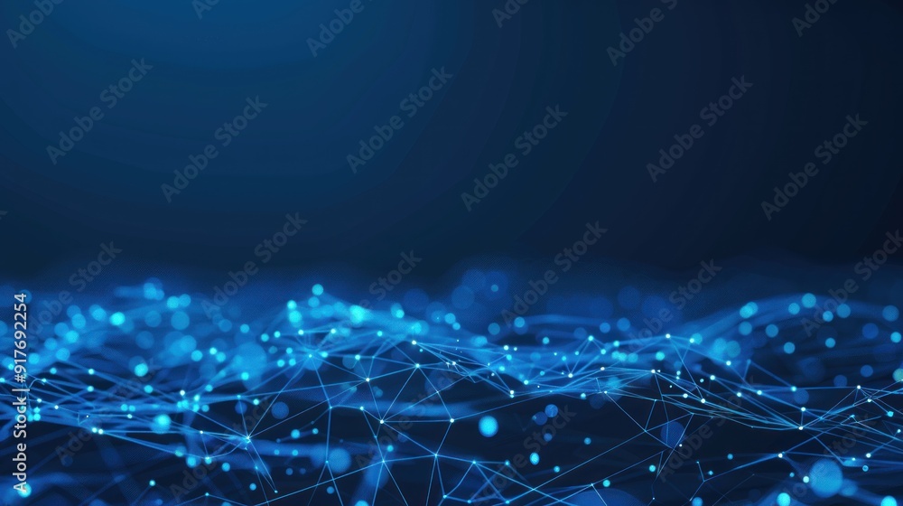 Poster futuristic wave. abstract wave with blue dots and lines. dark background particles