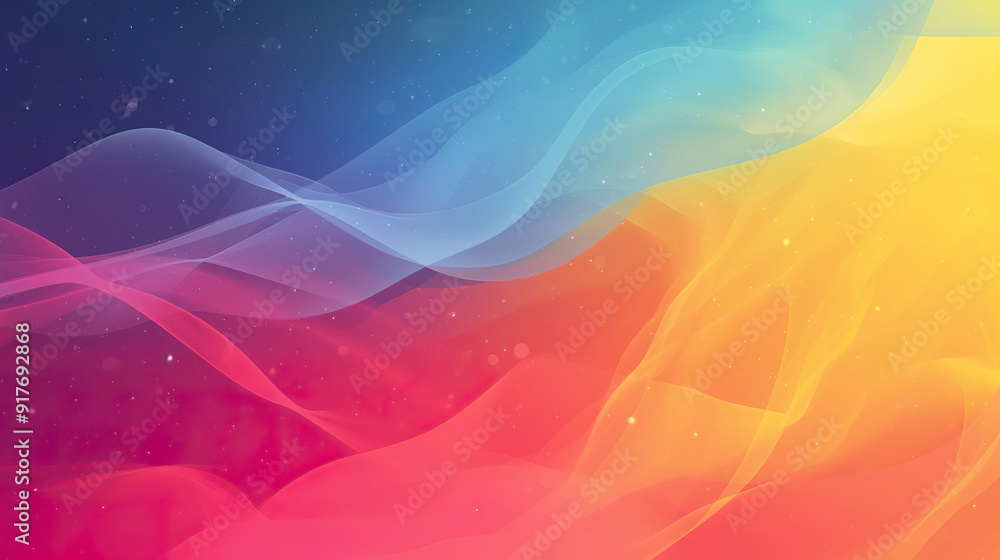 Poster abstract gradient background with wavy lines and glowing particles