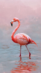 Graceful Flamingo Wading in Shallow Waters - Lake Victoria