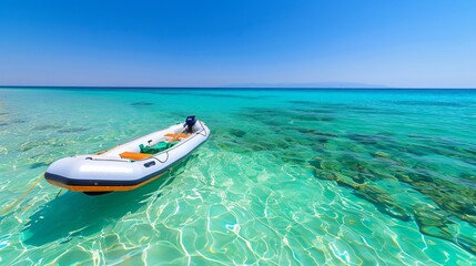 Fototapeta premium Inflatable Boat in a Calm Turquoise Sea