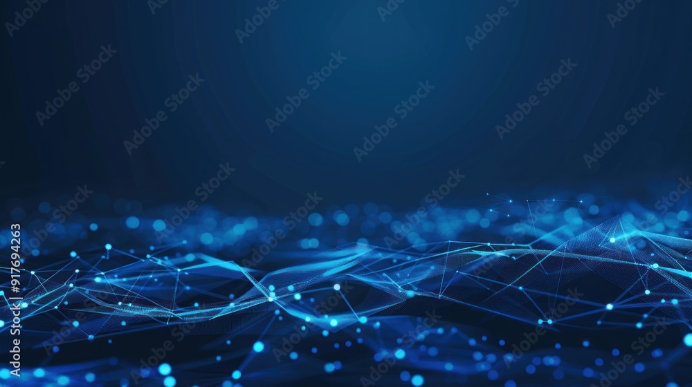 Wall mural futuristic wave. abstract wave with blue dots and lines. dark background particles