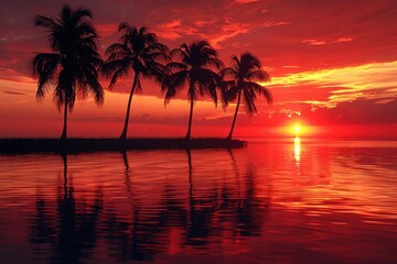 Silhouette of Palm Trees at Sunset