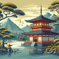 japanese temple in spring