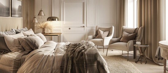 Stylish living room interior with comfortable sofa.