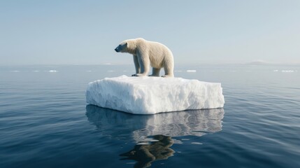 A majestic polar bear stands on an ice floe, symbolizing the beauty and fragility of Arctic ecosystems.