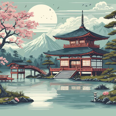 Obraz premium japanese temple in spring