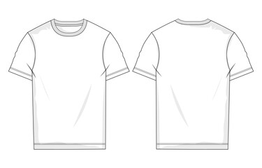 Short sleeve t shirt technical drawing fashion flat sketch vector illustration template front and back views. 