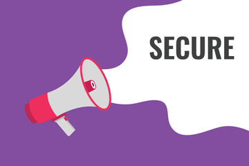 secure button, banner, label, template for website. secure text with colorful megaphone icon
