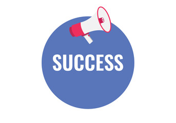 success button, banner, label, template for website. success text with colorful megaphone icon
