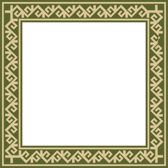 Vector green with black Square Kazakh national ornament. Ethnic pattern of the peoples of the Great Steppe,