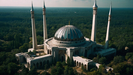 Cyberpunk mosque in a dystopian future