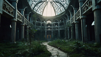 Cyberpunk mosque in a dystopian future