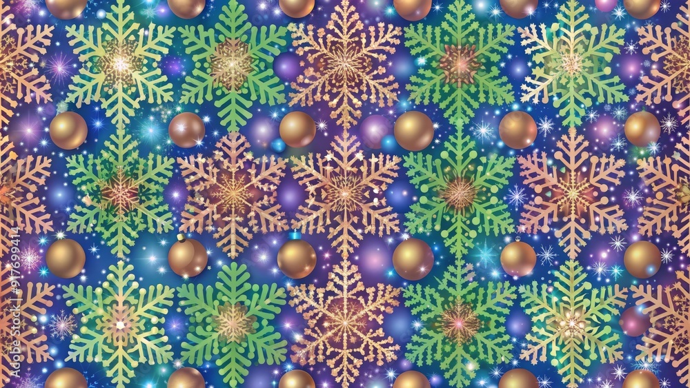 Aufkleber festive winter wonderland seamless pattern with sparkling snowflakes and ornaments - this captivatin