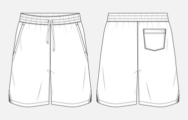 Sports jersey shorts pant technical drawing fashion flat sketch vector illustration front and back views