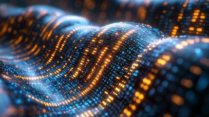 blue computer screen displays intricate binary code, symbolizing the digital age, data encryption, and the rapid advancement of technology in modern society