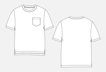Short sleeve with pocket t shirt for baby boys. Clothing Technical drawing fashion flat sketch vector illustration template front and back views. 