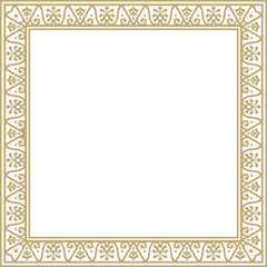Vector square gold border, frame, Pompeii. Rectangle Neopolitan ornament. Art of Ancient Rome. Template for stained glas