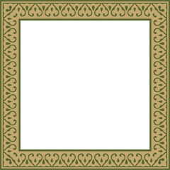 Vector gold with green Arabic national square ornament.  Ethnic rectangle, frame of eastern peoples. Persian painting
