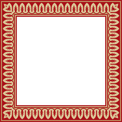 Vector square gold with red national Persian ornament. Rectangle, frame, border, ethnic pattern of the peoples of Iran, Iraq, Tajikista