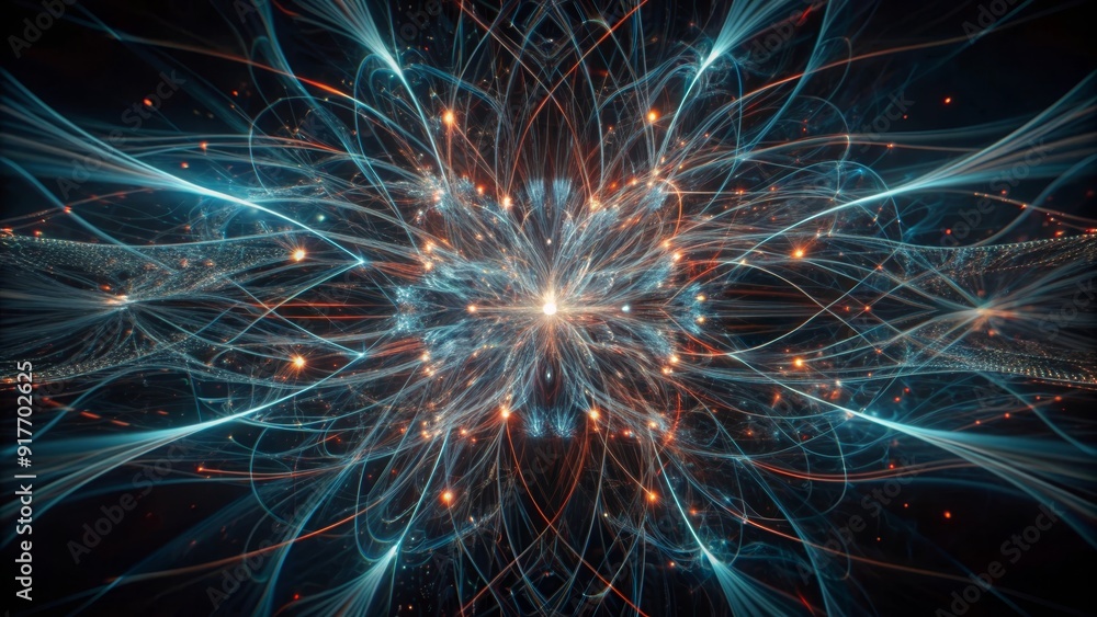 Poster abstract cosmic burst - intricate light trails in dark space - a captivating cosmic burst of light w