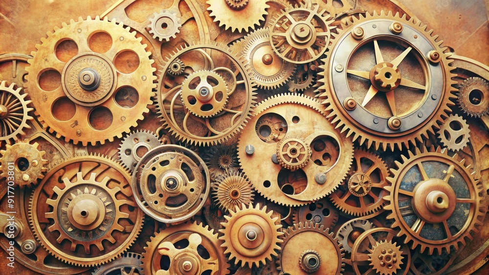 Poster intricate gears: a symbol of complex systems and teamwork - a close-up of interlocking gears, symbol