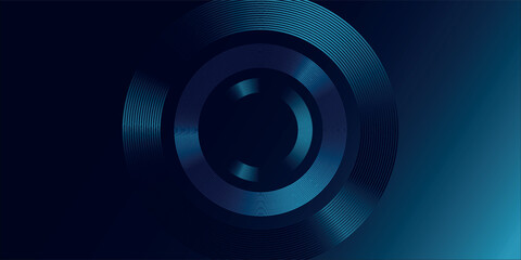 Abstract blue glowing geometric lines on dark blue background. Modern shiny blue circle lines pattern. Futuristic technology concept. Suit for cover, poster, banner, header, website