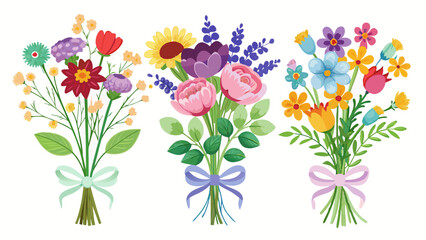 set of different birth flower bouquet wildflower Vector illustrations.