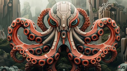 Cybernetic Octopus in a Futuristic World