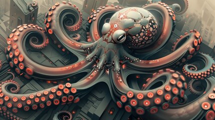 Fototapeta premium Octopus in a Futuristic World