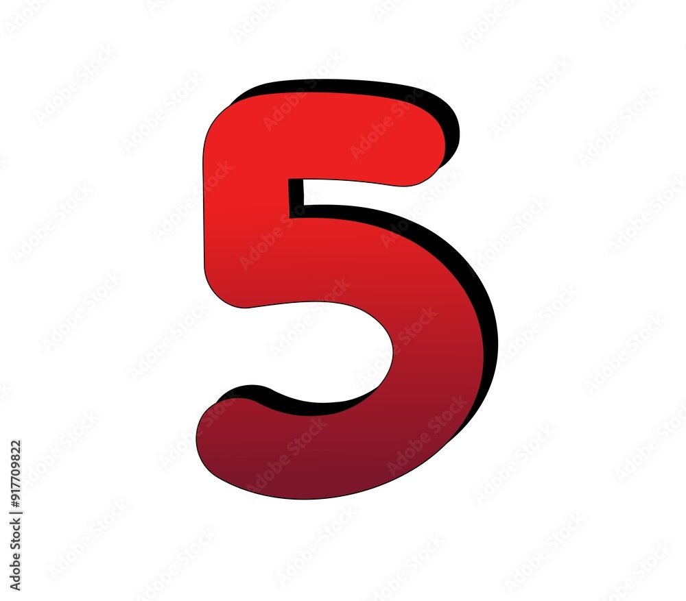 Poster 3d number 5 five gradient red color on white background for design elements
