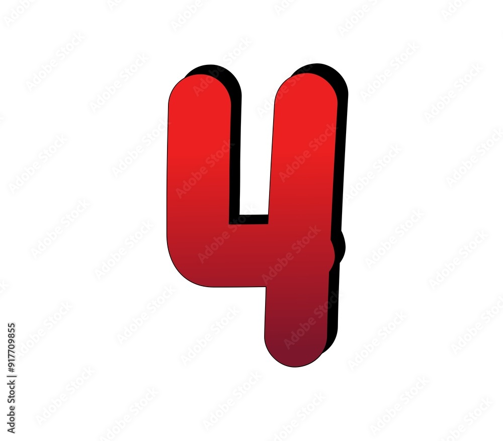 Poster 3d number 4 four gradient red color on white background for design elements