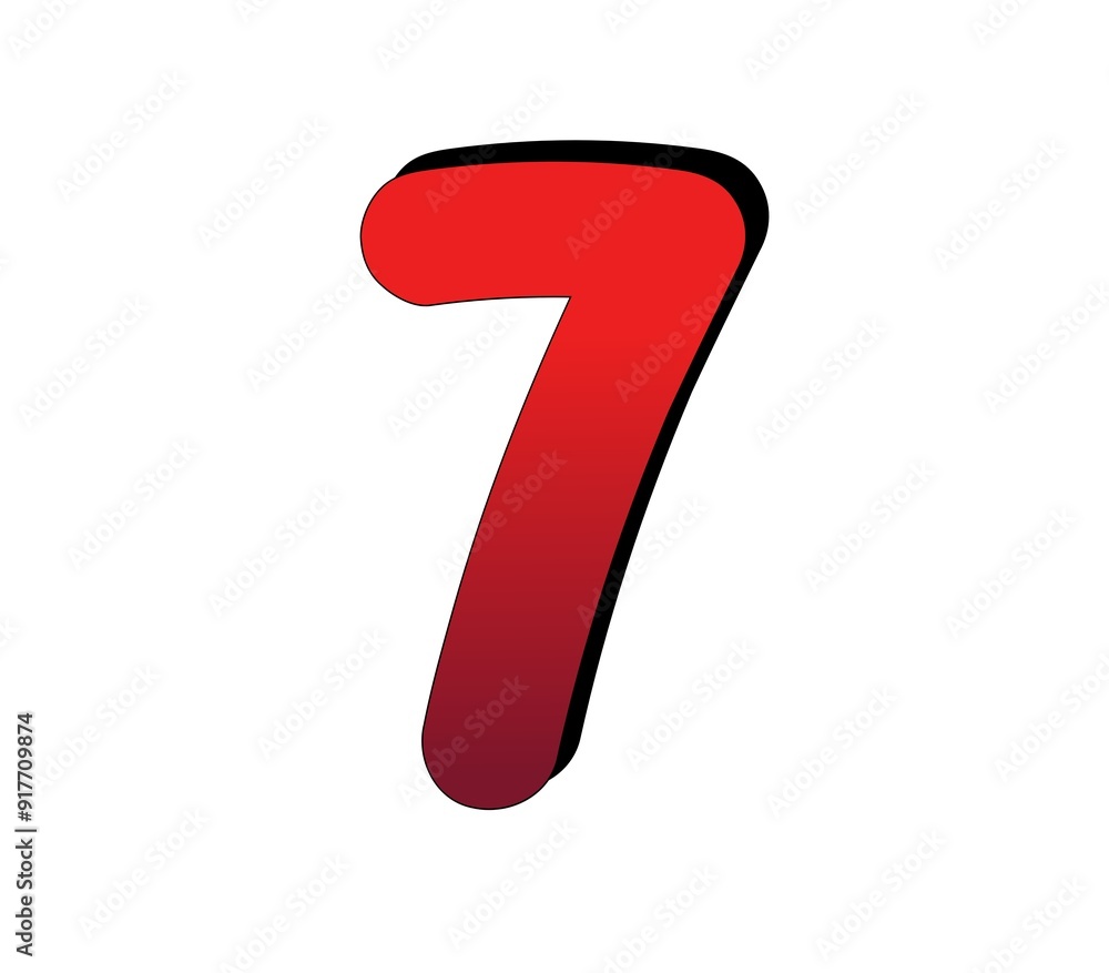 Poster 3d number 7 seven gradient red color on white background for design elements