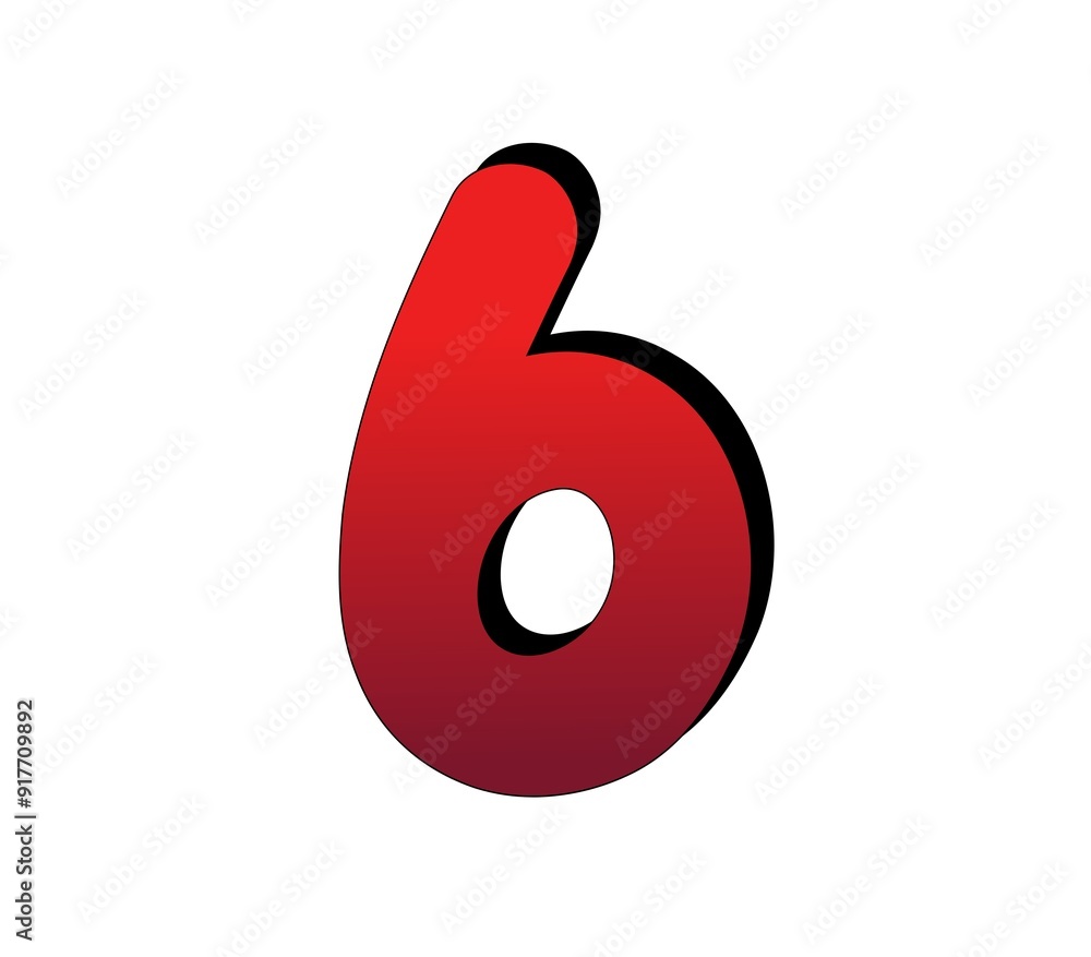 Poster 3d number 6 six gradient red color on white background for design elements