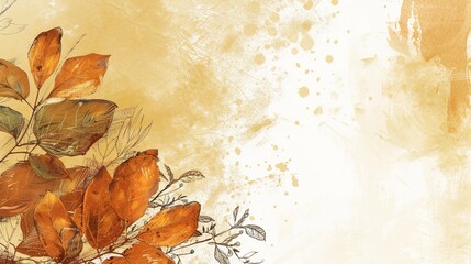 Autumn red leaves fall on a warm watercolor background
