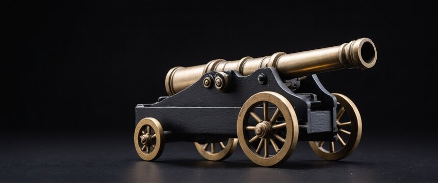 Miniature cannon set against a black background, perfect for decorative and historical uses