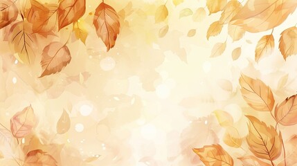Autumn red leaves fall on a warm watercolor background