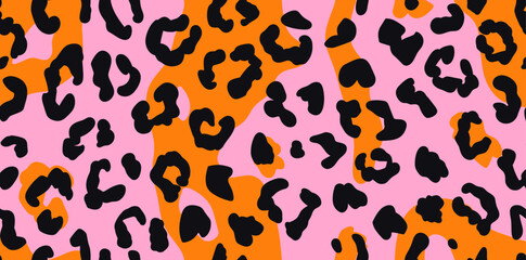 Abstract seamless pattern with black spots on a pink and orange background. Ideal for fashion prints home decor and digital designs